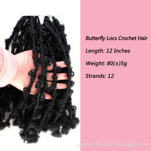 12inch 24inch Distressed Nu Locs Crochet Hair Butterfly Bob Faux Locs Crochet Braids Hair Black Messy Soft butterfly locs